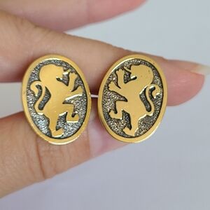 Vintage Peugeot Men's Gold Plated Sterling Silver Lion Chunky Oval Cuff Links